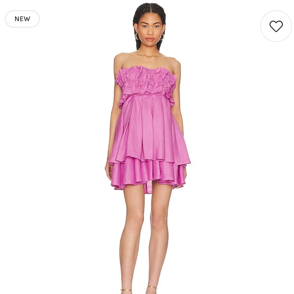 Pink Ruffle Strapless Mini Dress - Picture 1 of 5